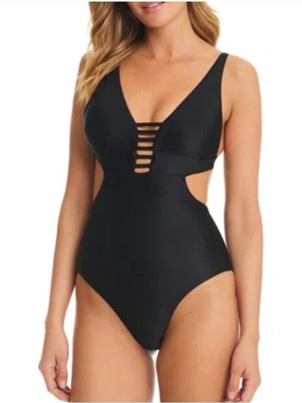 Red Carter Women's V-Neck Black One-Piece Swimsuit Size L NWT